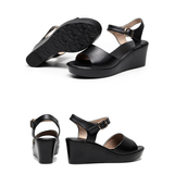 Women's Wedge Heel Summer Sandals - Black - 11.5cm heel - 12 B - PU Leather - image 12