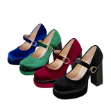 Women's Luxury Velour Mary Jane Pumps - Wine Red - Velour Pump - 12 B - Velvet/PU Leather - image 1
