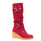 Women's Mid-Calf Suede Wedge Stud Boot - Suede - Brown Camel - 11 B - PU Suede Leather - image 23