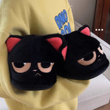 Women's Black Cat Winter Soft Slippers - Black/Red - Heel Covered Slippers - 36-37 - Plush - image 5