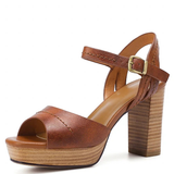 Women's Real Leather Chunky Summer Sandals - Auburn - Strappy Sandals - 40 B - Genuine Leather - image 1