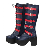Women's Platform Chunky Buckle Boots - Blue/Red - Boots - 46 B - PU Leather - image 1