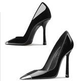 Women's Genuine Leather Metal Toe Heels - Black -  8cm Stiletto - 42 B - Genuine Patent Leather - image 14