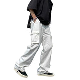 Men's Loose Fit Long White Cargo Pants - White - Cargo Pants - XXXL - Polyester Denim - image 3