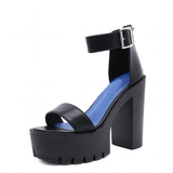 Women's Sexy High Chunky Heel Platforms - Black 1 - Strappy Sandals - 42 B - PU Leather - image 1