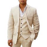 Men's 3 Pcs Linen Summer Wedding Suits - Champagne - Wedding Suit - 5XL - Linen - image 3