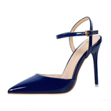 Women's Shiny Patent High Heel Slingback - Blue - Strappy Stilettos - 9 B - PU Leather - image 18