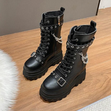 Women's Gothic Round Toe Chunky Boots - Black - 42 B - PU Leather - image 28