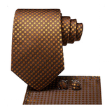 Funki Buys | Neckties | Men's 3 Pcs Luxury Bronze Checked Tie Set