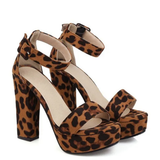 Women's High Leopard Print Platform Sandals - Leopard Pattern - Beige Brown - 44 B - PU Suede Leather - image 15