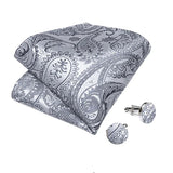 Men's 5 Pcs Classic Silk Paisley Tie Vest Set - Silver Gray - 5pc Tie Set - MJ-0103 - 3XL - Silk - image 4