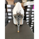 Women's Elegant Silk Formal Prom Stilettos - Gold - Embossed Shoe - 9.5 B - Silk/PU Leather - image 36