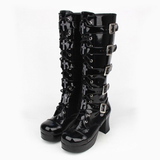 Women's Punk Cross and Buckle Strap Boot - Black - 1 / 8cm PU / Matte Boots - 44 B - PU Leather - image 11