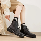 Women's Real Leather Lace Up Ankle Boots - Black - 2 / Fur - 45 B - Leather - image 8
