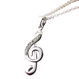 Unisex Music Note Rhinestone Pendant - Silver - Music Note Necklace - L - Stainless Steel - image 1
