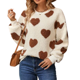 Women's Fuzzy Heart Winter Sweatshirt - Chestnut - Sweater - 2XL - Plush - image 1