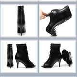 Women's Latin Lace Up Dance Boots - Black - Cuban Heel 7.5cm - 10 B - PU Leather - image 12