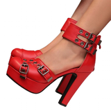 Women's High Platform Summer Sandals - Red - Platform Heels - 50 B - PU Leather - image 27