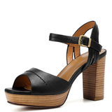 Women's Real Leather Chunky Summer Sandals - Black - Strappy Sandals - 40 B - Genuine Leather - image 10