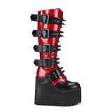 Women's Platform Spike Buckle Boots - Black/Red - Boots - 46 B - PU Leather - image 5