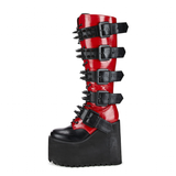 Women's Platform Spike Buckle Boots - Black/Red - Boots - 46 B - PU Leather - image 2