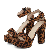 Women's High Leopard Print Platform Sandals - Leopard Pattern - Beige Brown - 44 B - PU Suede Leather - image 13