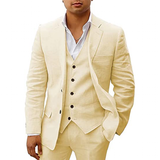 Men's 3 Pcs Linen Summer Wedding Suits - Champagne - Wedding Suit - 5XL - Linen - image 21