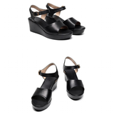Women's Wedge Heel Summer Sandals - Black - 11.5cm heel - 12 B - PU Leather - image 10