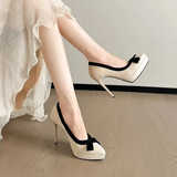 Women's Suede Bow Tie Platorm Heels - Black - 12cm Heel - 42 B - PU Suede Leather - image 33