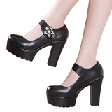 Women's Flower Buckle Mary Janes Heels - Black - 1 / 13cm Heel - 43 B - PU Leather - image 1