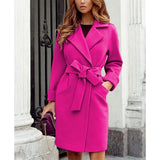 Women's Suit Collar Slim Fit Tie Belt Coat - Khaki - Women's Jacket - XXXL - Polyester - image 3