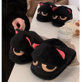 Women's Black Cat Winter Soft Slippers - Black/Red - Heel Covered Slippers - 36-37 - Plush - image 20