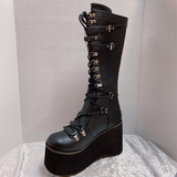 Women's Goth Lace Up Platform Wedges - Black - 1 / Boots - 10.5 B - PU Leather - image 20