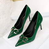Women's Patent Metal Buckle Luxury Heels - Beige - 10cm Heels - 43 B - PU Leather - image 20