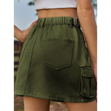 Women's Short Denim Skirt with Pockets - Mocha - Short Skirt - 2XL - Rayon - image 16