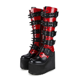 Women's Platform Spike Buckle Boots - Black/Red - Boots - 46 B - PU Leather - image 6