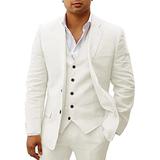 Men's 3 Pcs Linen Summer Wedding Suits - White - Wedding Suit - 5XL - Linen - image 18