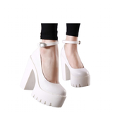 Women's High Platform Buckle Strap Shoes - Black - Patent - Chunky Platform Shoes - 42 B - PU Leather - image 2