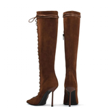 Women's Stylish Lace Up Stiletto Boots - Blue - Denim Long Boots - 45 B - PU Leather - image 24