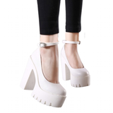 Women's High Platform Buckle Strap Shoes - Black - Patent - Chunky Platform Shoes - 42 B - PU Leather - image 1