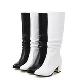 Women's Knee High Block Heeled Boots - Black - Block Heel Boots - 43 B - PU Leather - image 1