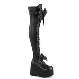 Women's Matte Over Knee Bow Knot Boots - Black - Matte Boots - 50 B - PU Leather - image 3