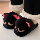 Women's Black Cat Winter Soft Slippers - Black/Red - Heel Covered Slippers - 36-37 - Plush - image 16