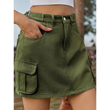 Women's Short Denim Skirt with Pockets - Mocha - Short Skirt - 2XL - Rayon - image 18