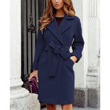 Women's Suit Collar Slim Fit Tie Belt Coat - Khaki - Women's Jacket - XXXL - Polyester - image 8