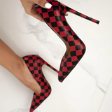 Women's Red Black Checkered Stilettos - Black/Red - 1 / 12cm Heel - 46 B - PU Leather - image 4