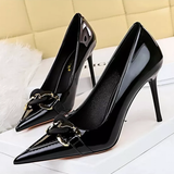 Women's Patent Metal Buckle Luxury Heels - Beige - 10cm Heels - 43 B - PU Leather - image 30