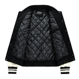 Men's Varsity Stand Collar Bomber Jacket - Black - Bomber Jacket - 4XL - PU Leather - image 19