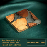 Elegant Pine Wood Resin Drink Coasters 6 Pcs - Brown - Square 6 Pcs Set + Base - Medium - Pine Resin - image 5