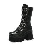 Women's Chunky Mid-Calf Buckle Boot - Black - Buckle Boots - 43 B - PU Leather - image 27